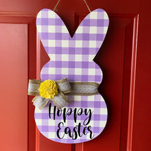 Load image into Gallery viewer, Hoppy Easter Bunny/Peep Purple Plaid Door Hanger