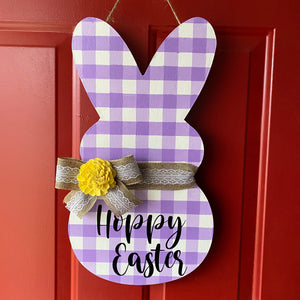 Hoppy Easter Bunny/Peep Purple Plaid Door Hanger