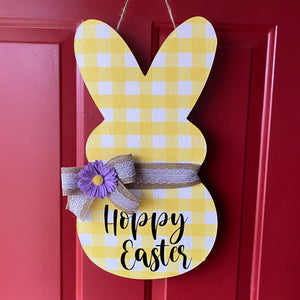 Hoppy Easter Bunny/Peep Yellow Plaid Door Hanger