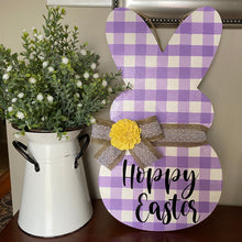 Load image into Gallery viewer, Hoppy Easter Bunny/Peep Purple Plaid Door Hanger