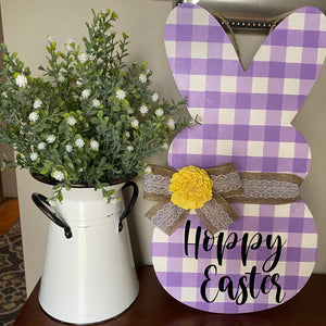 Hoppy Easter Bunny/Peep Purple Plaid Door Hanger