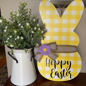 Hoppy Easter Bunny/Peep Yellow Plaid Door Hanger