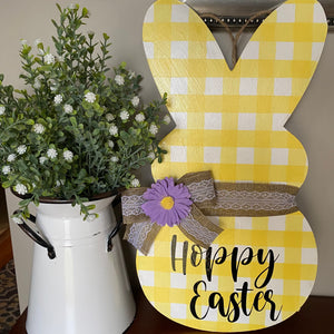 Hoppy Easter Bunny/Peep Yellow Plaid Door Hanger