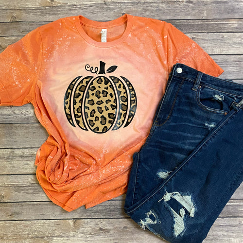 Cheetah Pumpkin Bleach Dye Fall Halloween T Shirt