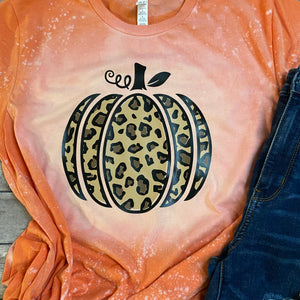 Cheetah Pumpkin Bleach Dye Fall Halloween T Shirt