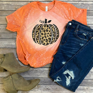 Cheetah Pumpkin Bleach Dye Fall Halloween T Shirt