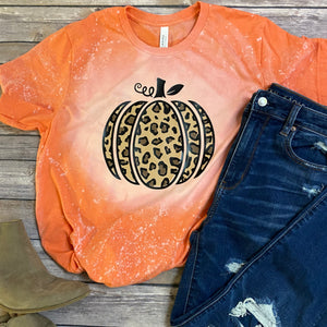 Cheetah Pumpkin Bleach Dye Fall Halloween T Shirt