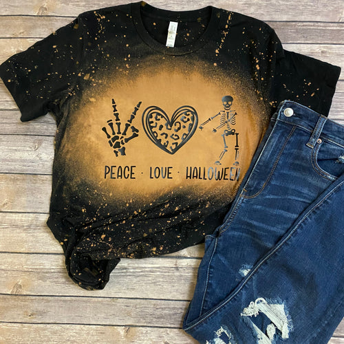 Peace, Love, and Halloween Bleach Dye Halloween T Shirt