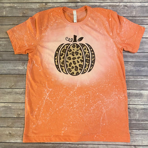 Cheetah Pumpkin Bleach Dye Fall Halloween T Shirt