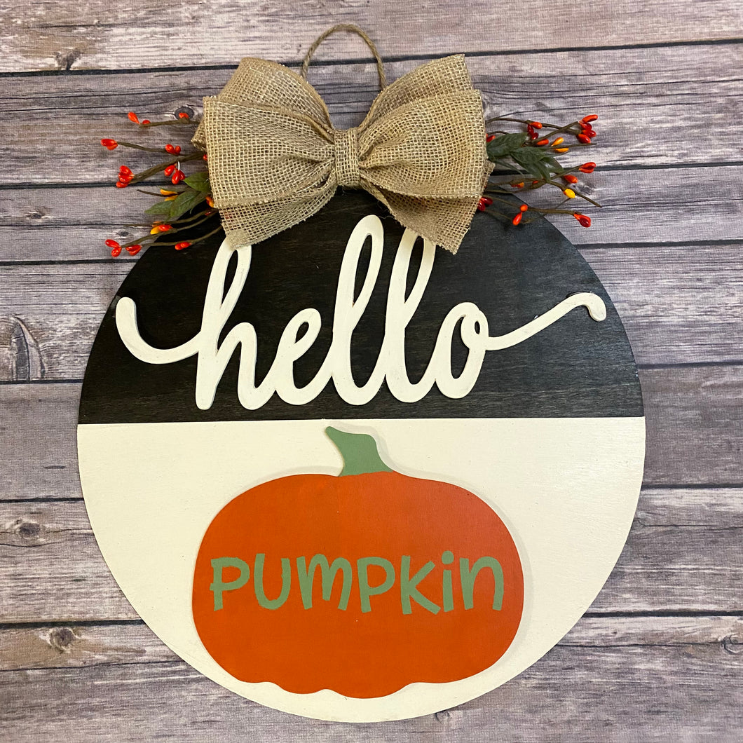 Hello Pumpkin Fall/Halloween Door Sign/Hanger