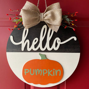 Hello Pumpkin Fall/Halloween Door Sign/Hanger