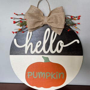 Hello Pumpkin Fall/Halloween Door Sign/Hanger