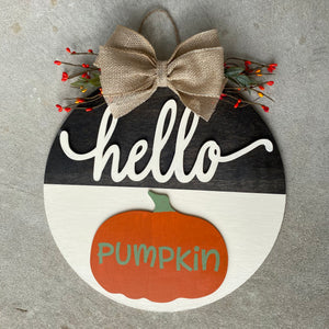 Hello Pumpkin Fall/Halloween Door Sign/Hanger