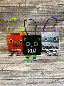 Personalized Halloween Felt Treat Bags with Legs - Mummy, Cat, Pumpkin
