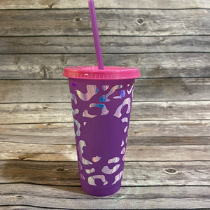 Holographic Cheetah Print Color Changing Cold Cup