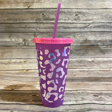 Load image into Gallery viewer, Holographic Cheetah Print Color Changing Cold Cup