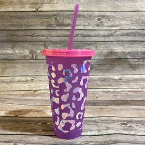 Holographic Cheetah Print Color Changing Cold Cup