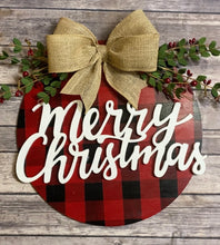 Load image into Gallery viewer, Buffalo Plaid Merry Christmas Hand Painted Door Sign