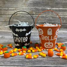 Load image into Gallery viewer, Personalized Halloween Metal Pails with Bats, Ghosts &amp; Jack-O-Lanterns