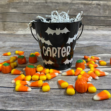 Load image into Gallery viewer, Personalized Halloween Metal Pails with Bats, Ghosts &amp; Jack-O-Lanterns