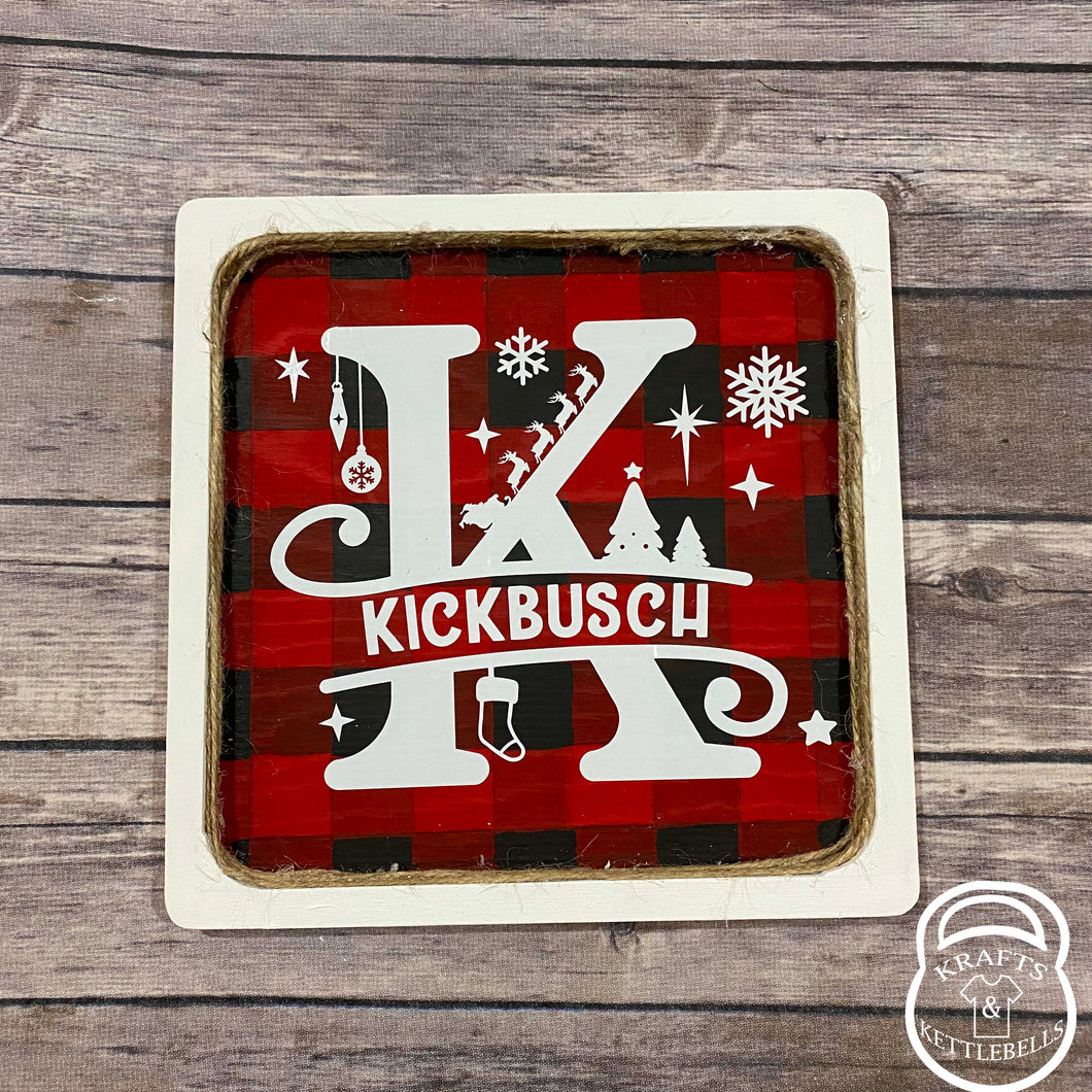 Initial Buffalo Plaid Square Wood Sign