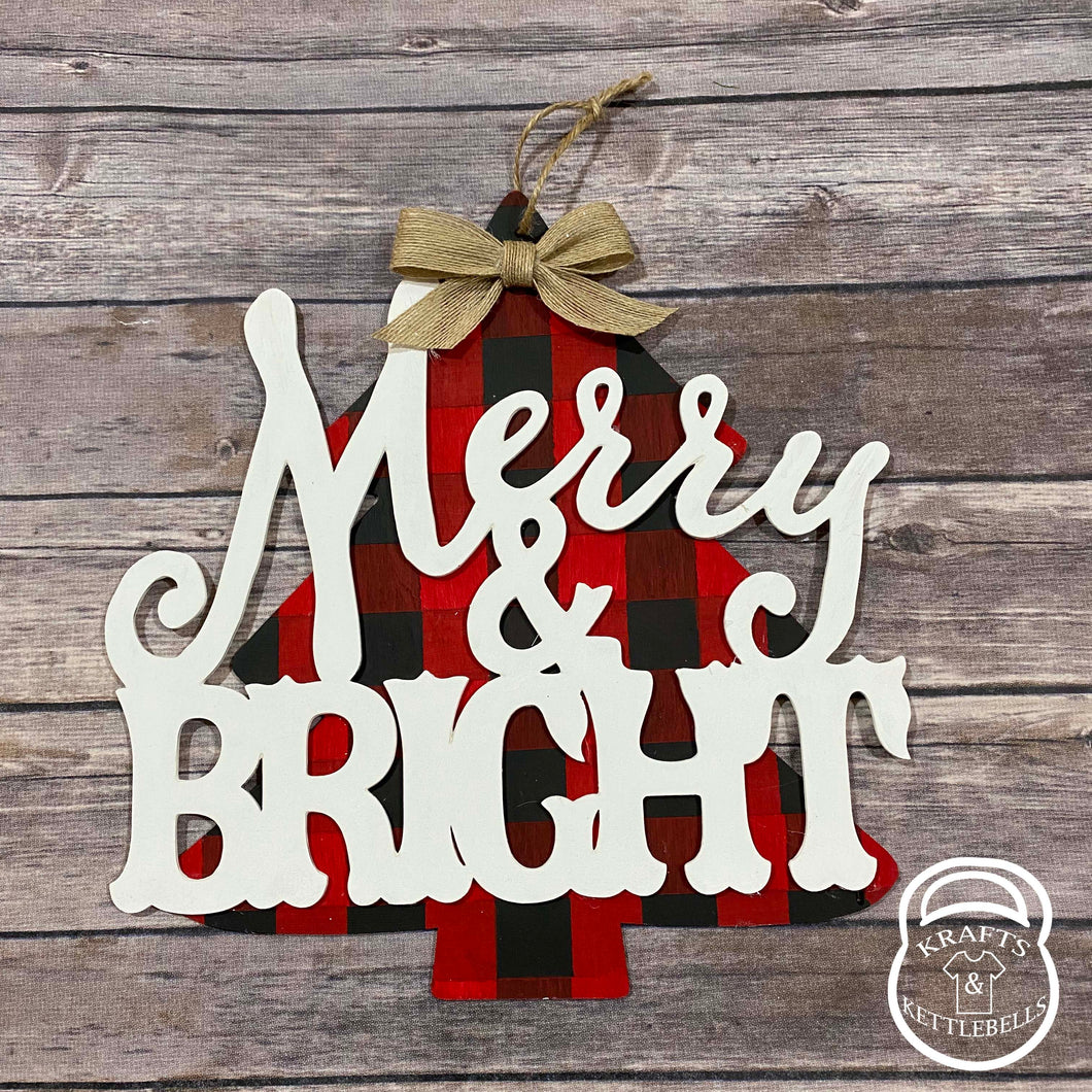 Merry & Bright Buffalo Plaid Wood Holiday Decor