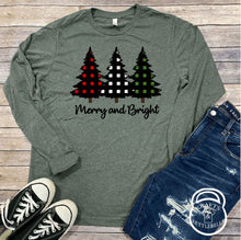 Load image into Gallery viewer, Buffalo Plaid Trees Merry and Bright Holiday Graphic T