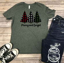 Load image into Gallery viewer, Buffalo Plaid Trees Merry and Bright Holiday Graphic T