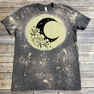 Floral Moon Zodiac/Horoscope Bleach Dye Graphic T