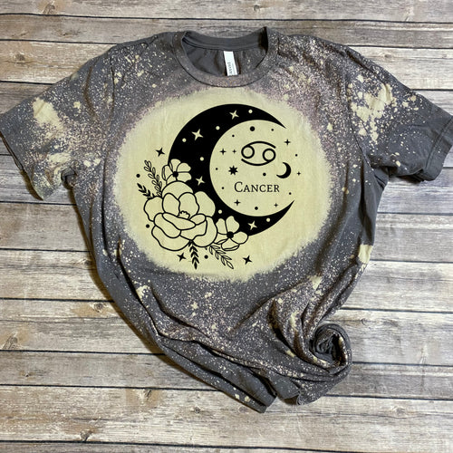 Floral Moon Zodiac/Horoscope Bleach Dye Graphic T