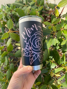 Mom Travel Coffee Mug|Tumbler With Rose Gold Floral Design