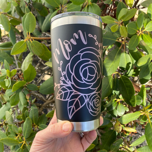 Mom Travel Coffee Mug|Tumbler With Rose Gold Floral Design