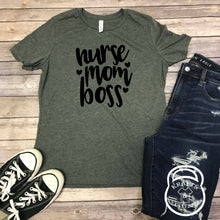 Load image into Gallery viewer, Nurse, Mom, Boss Grey T Shirt