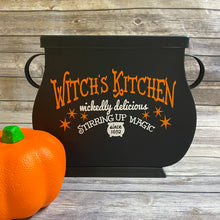 Load image into Gallery viewer, Metal Cauldron Sign Halloween Decor - Witches Kitchen