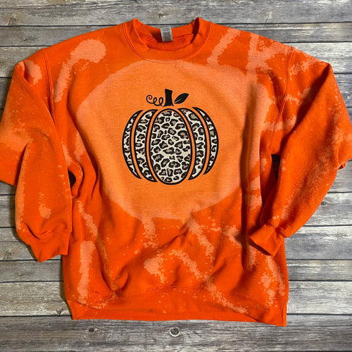 Fall Cheetah Pumpkin Bleach Dye Sweatshirt