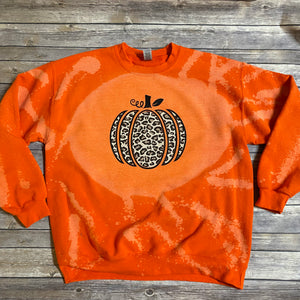 Fall Cheetah Pumpkin Bleach Dye Sweatshirt