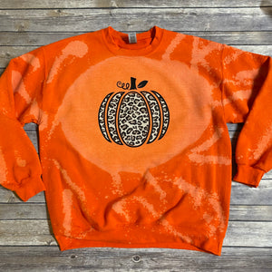 Fall Cheetah Pumpkin Bleach Dye Sweatshirt