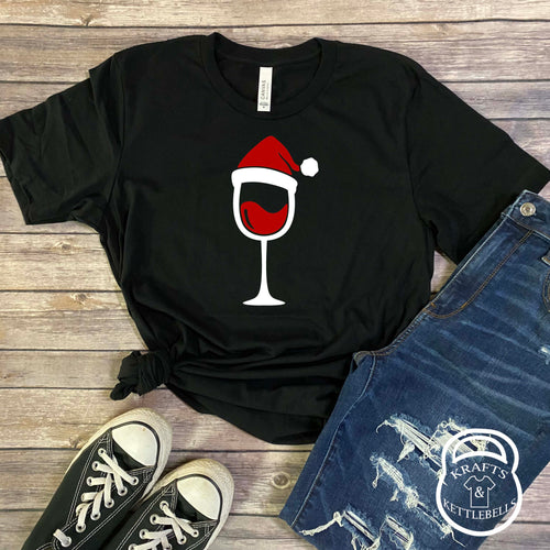 Santa Wine Glass Holiday Graphic T