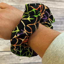 Load image into Gallery viewer, Colorful Spider Web Halloween Fabric Scrunchie