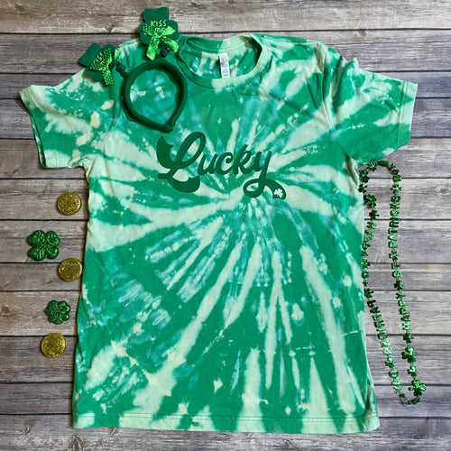 Lucky St. Patrick's Day Bleach Spiral Tie Dye Shirt
