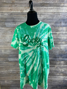 Lucky St. Patrick's Day Bleach Spiral Tie Dye Shirt