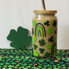 Load image into Gallery viewer, Shamrocks and Rainbows 16oz Libbey Beer Can Glass w/ Color Change Vinyl