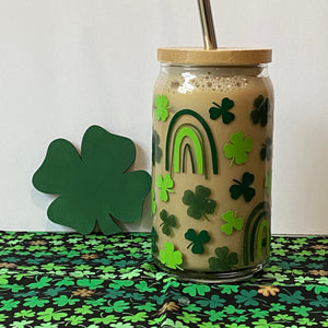 Shamrocks and Rainbows 16oz Libbey Beer Can Glass w/ Color Change Vinyl