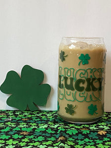 Lucky Shamrock 16oz Libbey Beer Can Glass w/ Color Change Vinyl