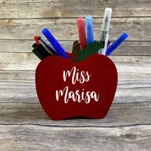 Load image into Gallery viewer, Teach, Love, Inspire Hand Painted Apple Wooden Pencil Holder Teacher Gift