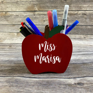 Teach, Love, Inspire Hand Painted Apple Wooden Pencil Holder Teacher Gift