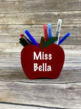 Load image into Gallery viewer, Teach, Love, Inspire Hand Painted Apple Wooden Pencil Holder Teacher Gift