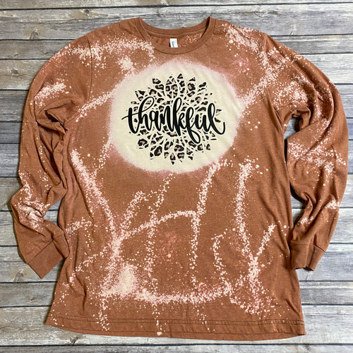 Thankful Cheetah Sunflower Bleach Dye Thanksgiving Graphic T