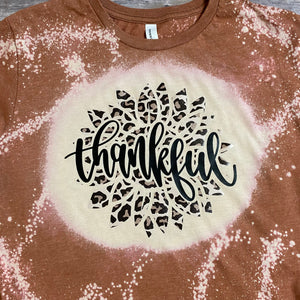 Thankful Cheetah Sunflower Bleach Dye Thanksgiving Graphic T