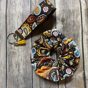 Fall Paisley Fabric Wristlet Keychain